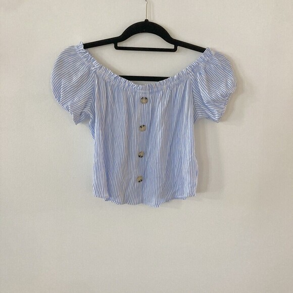 Divided H&M Women’s Size 0/XS Short Sleeve Off The Shoulder Striped Top Blouse - Picture 1 of 7